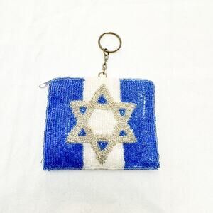 Tiana Jewish Star Beaded Coin Purse Blue Silver Metallic Design